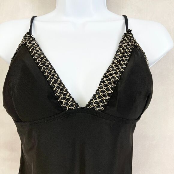 Cheeky High Cut Womens Swimsuit Size Large Black Gold Glam Beach Summer Resort - Picture 4 of 9